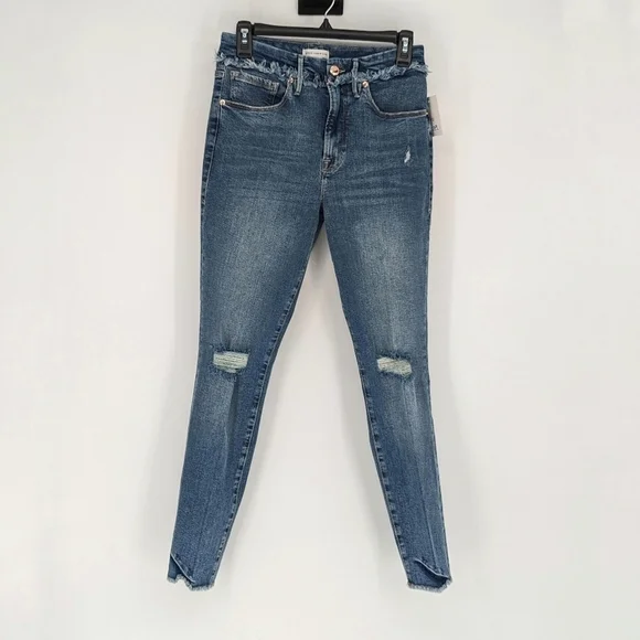 Good American Fringe High Rise Skinny Jeans Blue 10/30 distressed streetwear - Picture 1 of 11